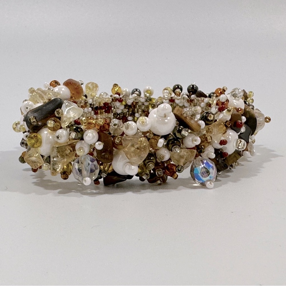 Neutral Brown Seed Bead Beaded Magnetic Closure Bracelet